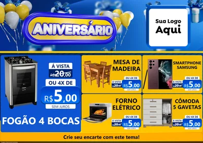 Modelo de Encarte para Encarte A4 Horizontal com o tema Aniversário para Móveis e Eletro
