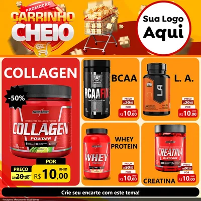 Modelo de Rede Social para Feed Facebook com o tema Promoção carrinho cheio para Suplementos alimentares