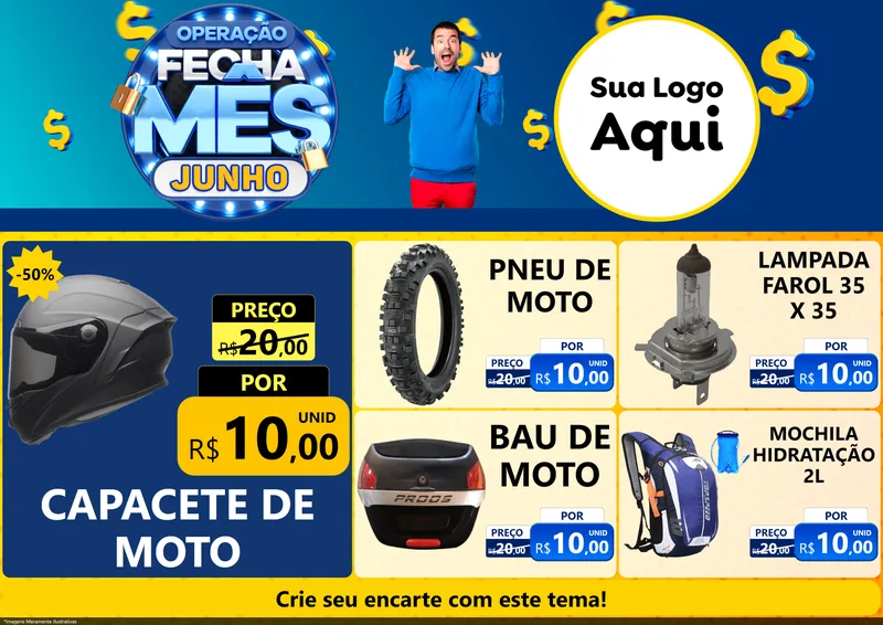 Modelo de Encarte para Encarte A4 Horizontal com o tema Operação Fecha Mês, Junho para Moto peças