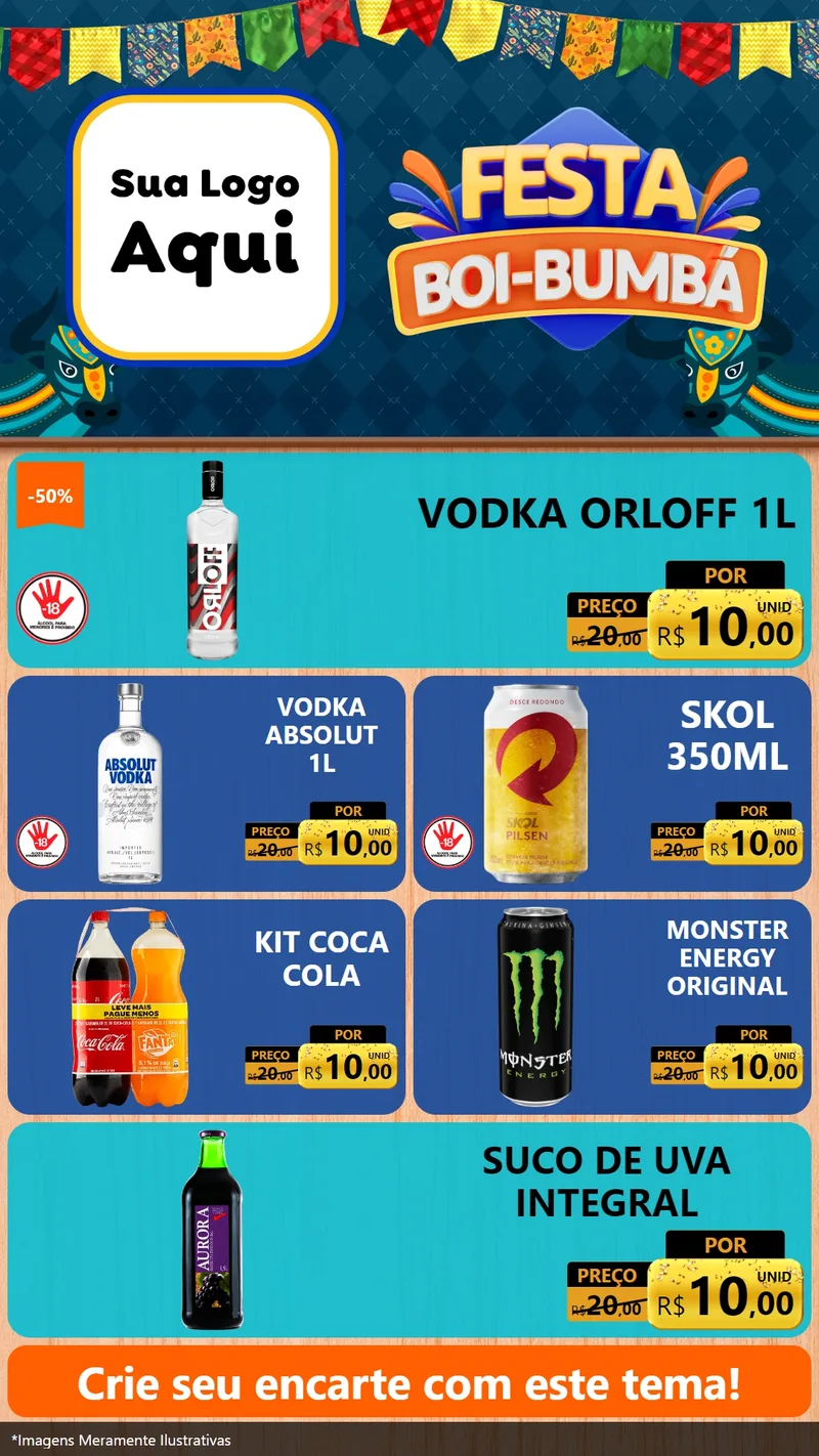 Modelo de TV para TV Vertical com o tema Festa Boi Bumbá para Distribuidora de bebidas