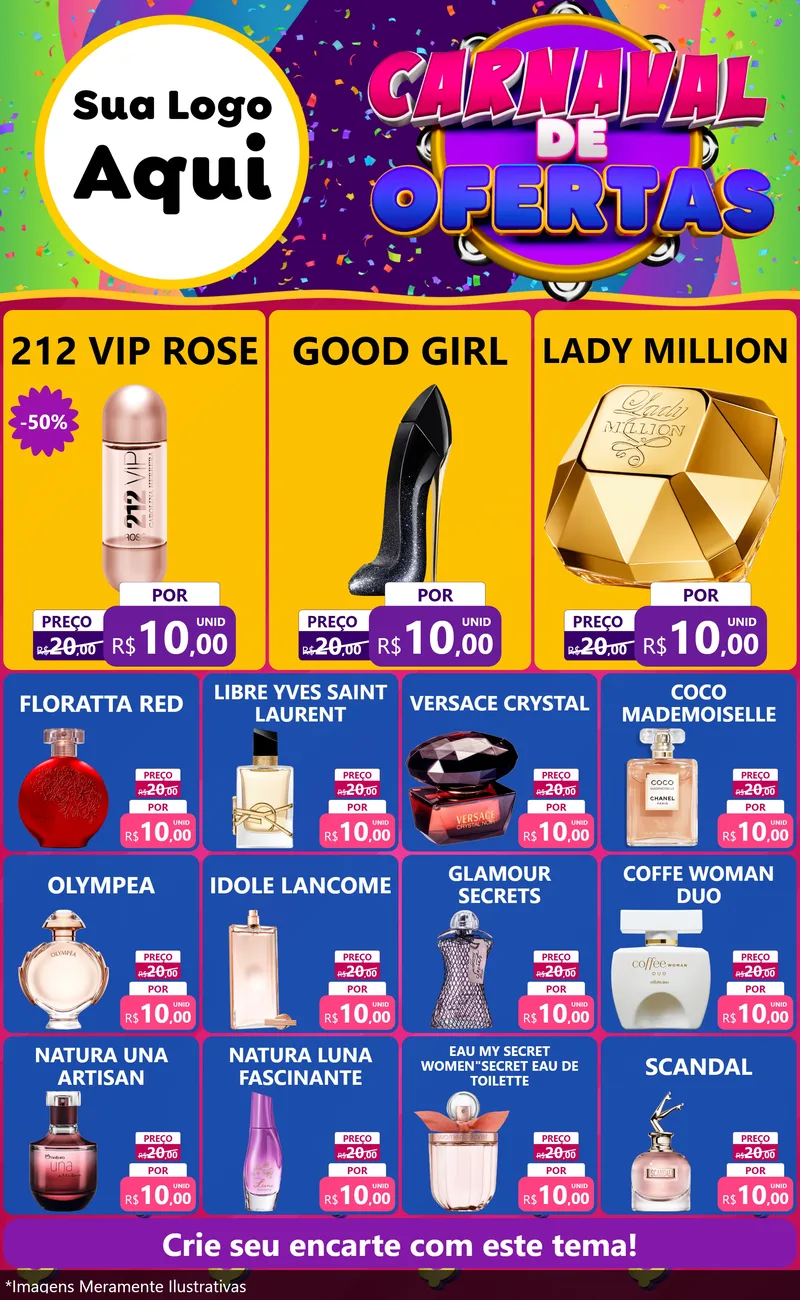 Modelo de Encarte para Encarte Grande com o tema Carnaval de Ofertas para Perfumes