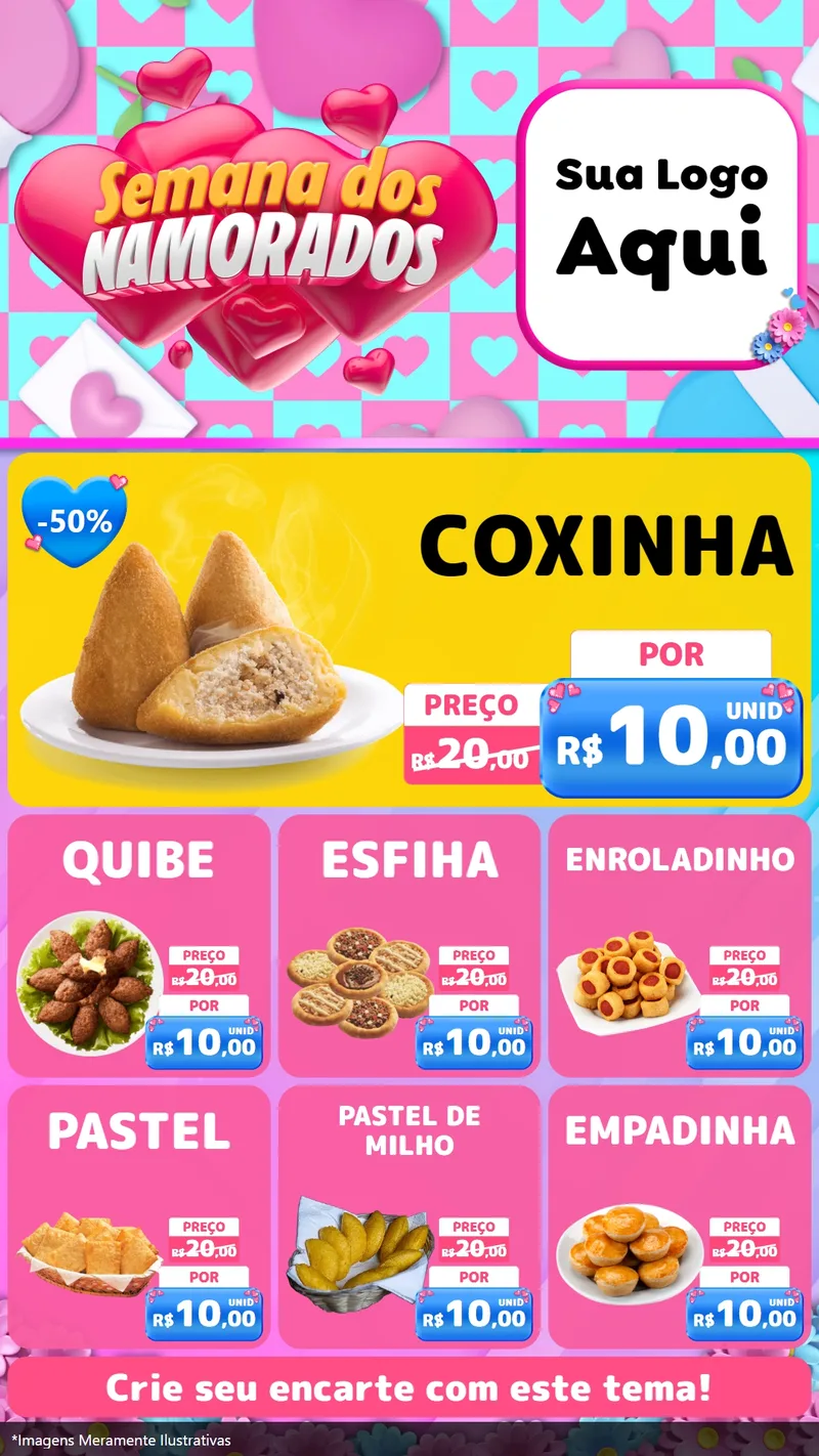 Modelo de Rede Social para Stories com o tema Semana dos Namorados para Salgadaria