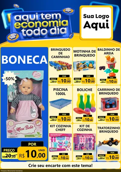 Modelo de Encarte para Encarte A4 Vertical com o tema Aqui Tem Economia Todo Dia para Brinquedos