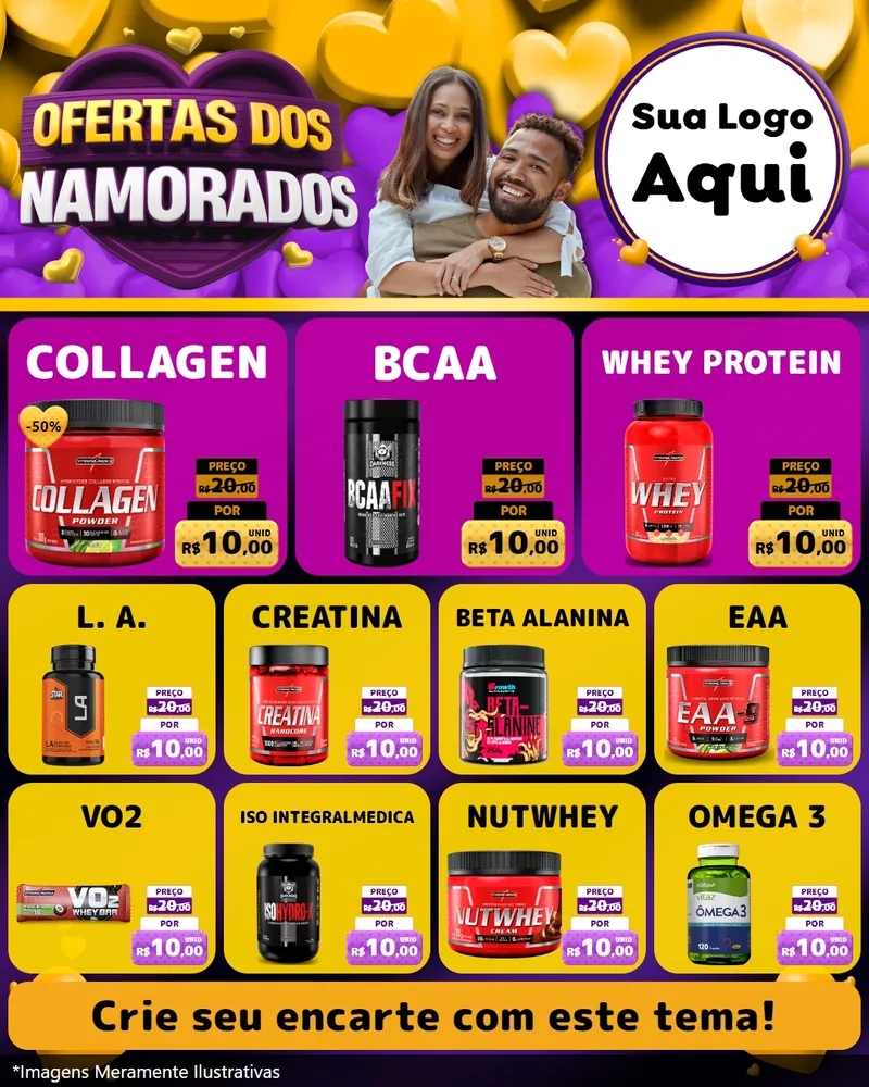 Modelo de Rede Social para Feed Instagram com o tema Oferta Dos Namorados para Suplementos alimentares