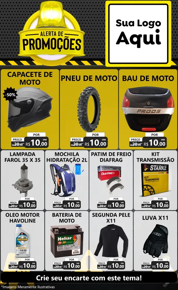 Modelo de Encarte para Encarte Grande com o tema Alerta de Promoções para Moto peças