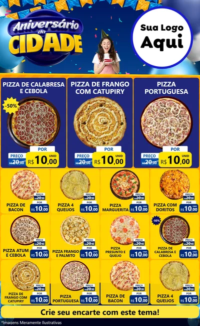 Modelo de Encarte para Encarte Grande com o tema Aniversário da Cidade para Pizzaria