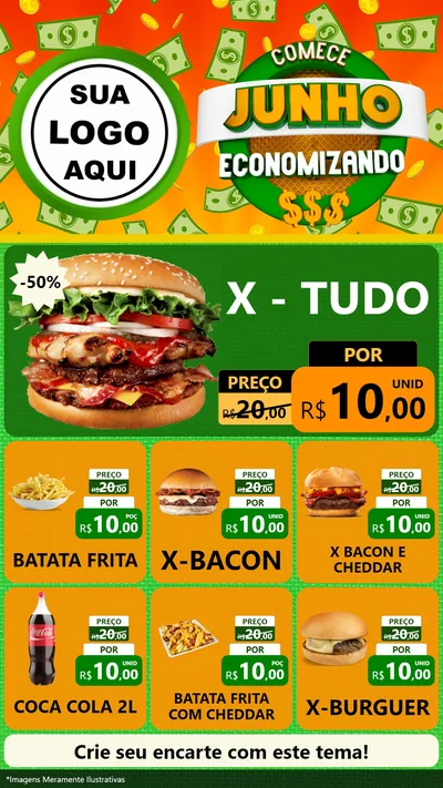 Modelo de Rede Social para Stories com o tema Comece Junho Economizando para Hamburgueria