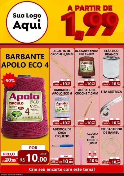 Modelo de Encarte para Encarte A4 Vertical com o tema A Partir de Um e Noventa e Nove - 1,99 para Armarinho e Aviamentos