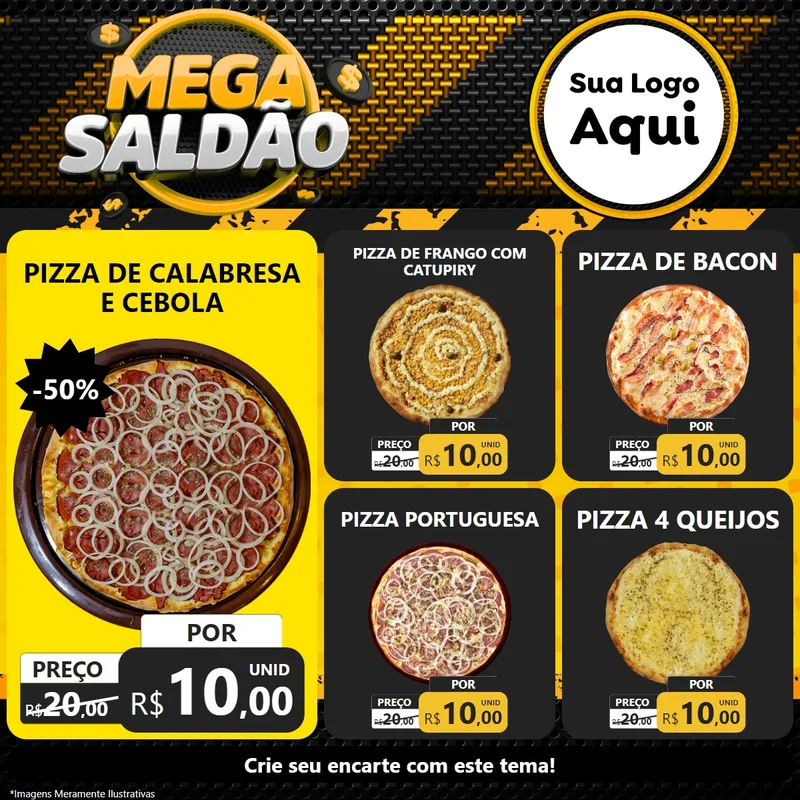 Modelo de Rede Social para Feed Facebook com o tema Mega Saldão para Pizzaria