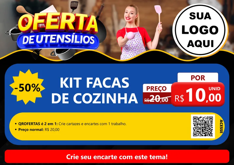 Modelo de Cartaz para Cartaz A4 Horizontal com o tema Oferta de Utensílios para Utilidades Domésticas