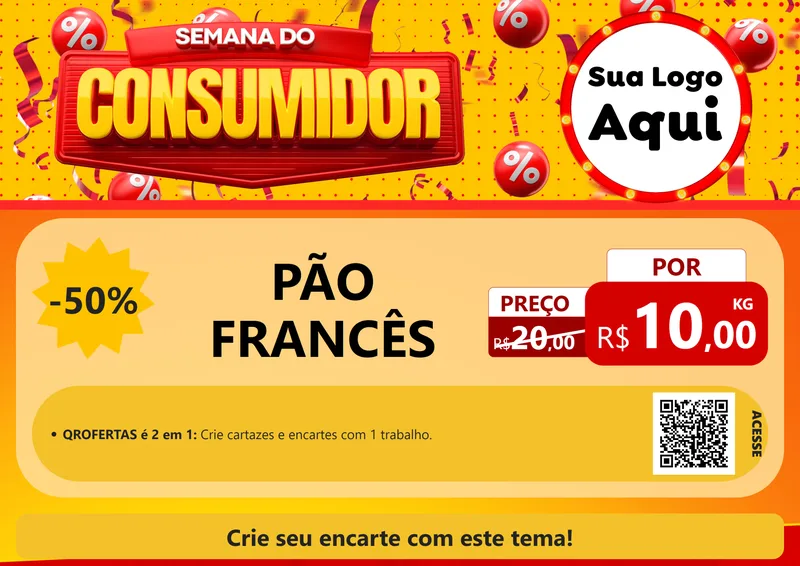 Modelo de Cartaz para Cartaz A4 Horizontal com o tema Semana do Consumidor para Padaria