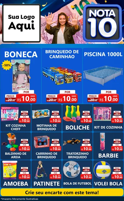 Modelo de Encarte para Encarte Grande com o tema Nota 10 para Brinquedos