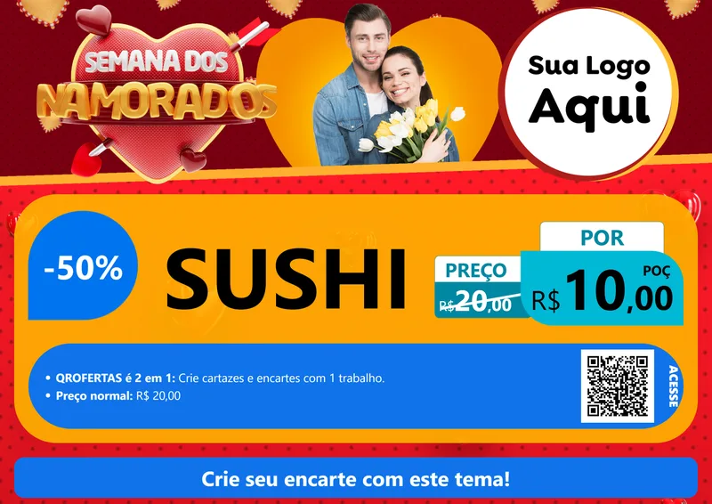 Modelo de Cartaz para Cartaz A4 Horizontal com o tema Semana dos Namorados para Comida japonesa