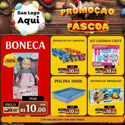 Modelo de Rede Social para Feed Facebook com o tema Promoção Páscoa para Brinquedos