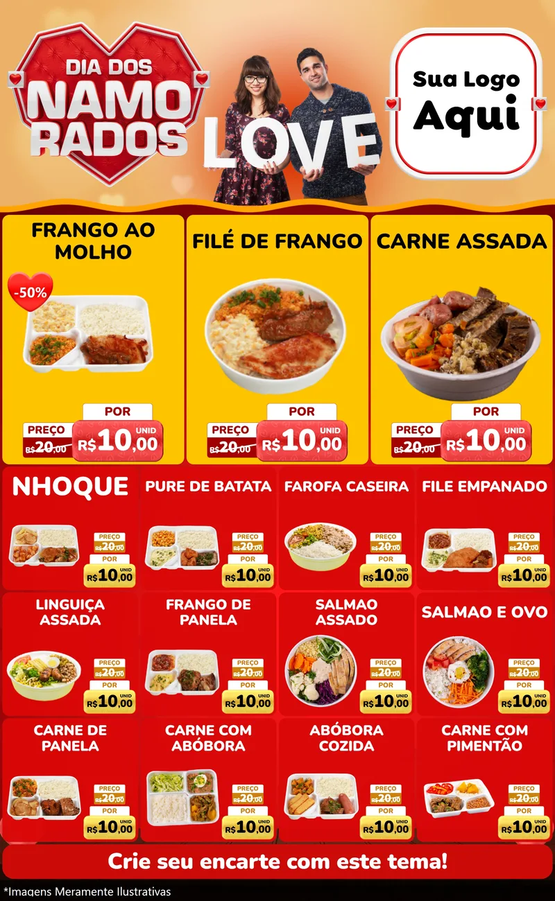 Modelo de Encarte para Encarte Grande com o tema Dia dos Namorados para Restaurante
