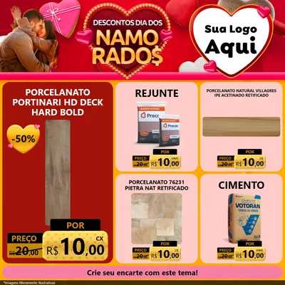 Modelo de Rede Social para Feed Facebook com o tema Descontos Dia dos Namorados para Pisos e revestimentos