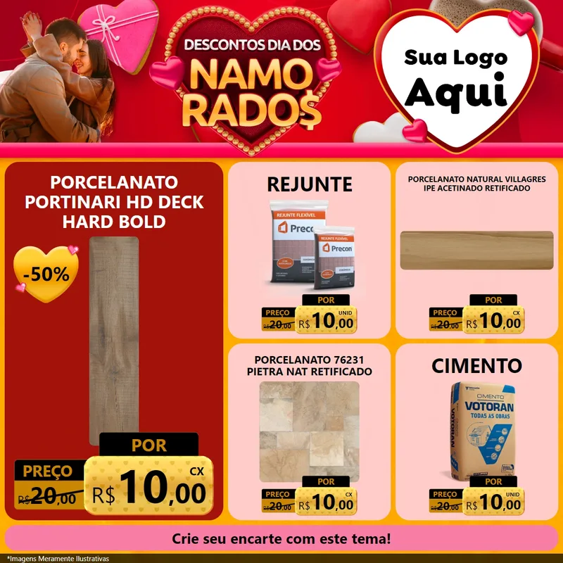 Modelo de Rede Social para Feed Facebook com o tema Descontos Dia dos Namorados para Pisos e revestimentos
