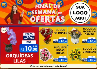 Modelo de Encarte para Encarte A4 Horizontal com o tema Final de Semana de Ofertas para Floricultura e jardim