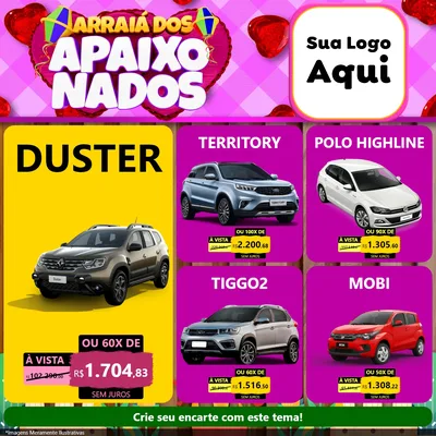 Modelo de Rede Social para Feed Facebook com o tema Arraiá dos Apaixonados para Concessionaria de Carros