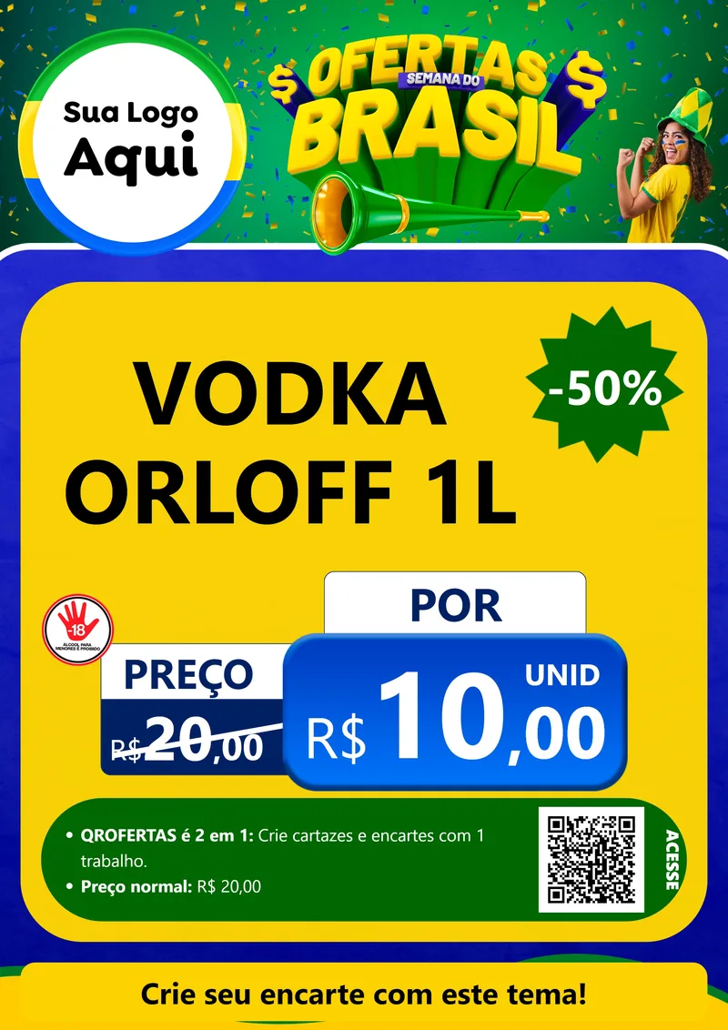 Modelo de Cartaz para Cartaz A4 Vertical com o tema Ofertas Semana do Brasil para Distribuidora de bebidas