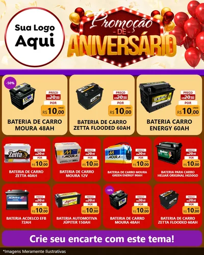 Modelo de Rede Social para Feed Instagram com o tema Promoção de Aniversário para Baterias Elétricas