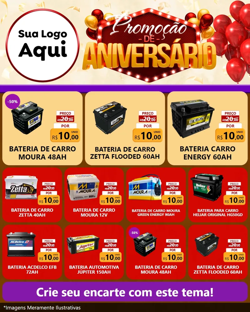 Modelo de Rede Social para Feed Instagram com o tema Promoção de Aniversário para Baterias Elétricas