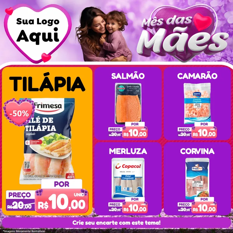 Modelo de Rede Social para Feed Facebook com o tema Mês das Mães para Peixaria