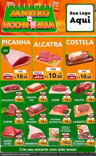 Modelo de Encarte para Encarte Grande com o tema Janeiro da Economia para Açougue