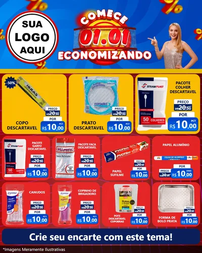 Modelo de Rede Social para Feed Instagram com o tema Comece 1º de Janeiro Economizando para Embalagens