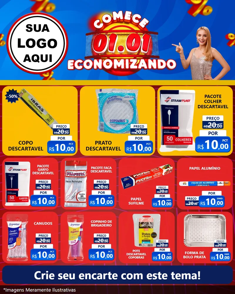 Modelo de Rede Social para Feed Instagram com o tema Comece 1º de Janeiro Economizando para Embalagens
