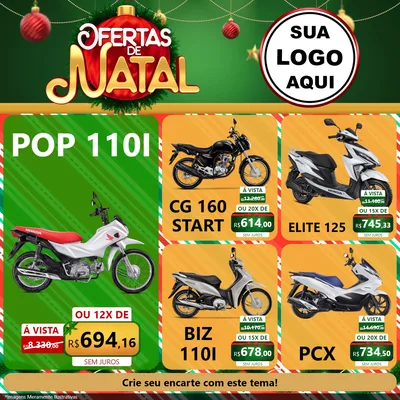Modelo de Rede Social para Feed Facebook com o tema Ofertas de Natal para Concessionaria de Motos
