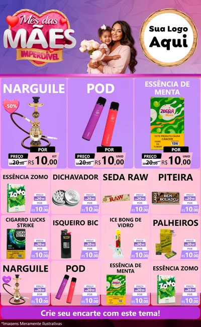 Modelo de Encarte para Encarte Grande com o tema Mês das Mães Imperdível para Tabacaria