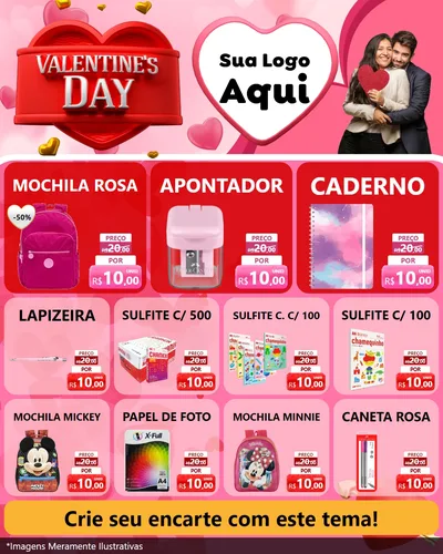 Modelo de Rede Social para Feed Instagram com o tema Valentine's Day para Papelaria