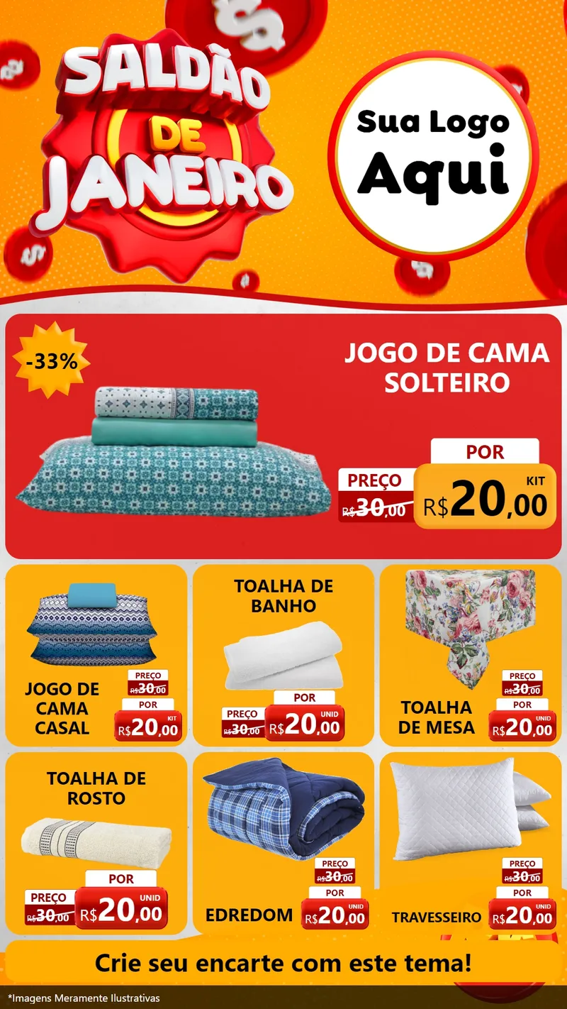Modelo de Rede Social para Stories com o tema Saldão de Janeiro para Cama, Mesa e Banho