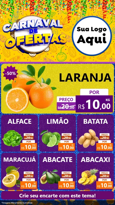 Modelo de Rede Social para Stories com o tema Carnaval de Ofertas para Hortifrúti