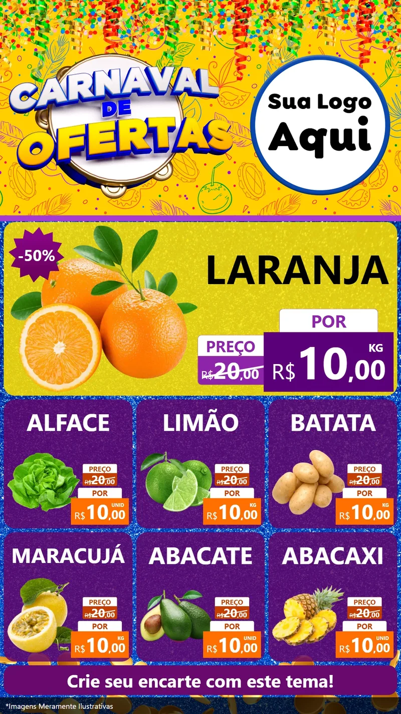 Modelo de Rede Social para Stories com o tema Carnaval de Ofertas para Hortifrúti