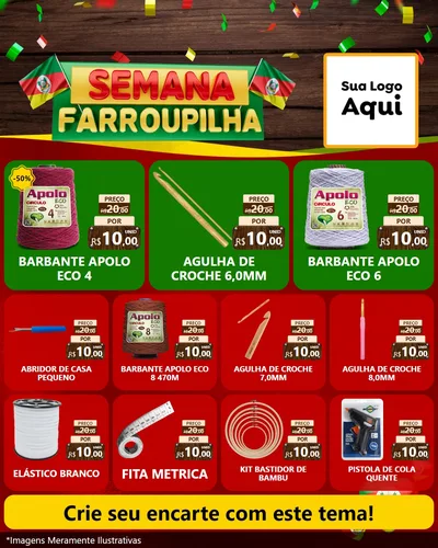 Modelo de Rede Social para Feed Instagram com o tema Semana Farroupilha para Armarinho e Aviamentos