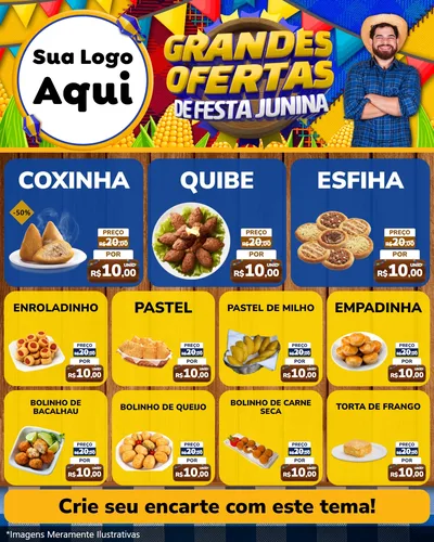 Modelo de Rede Social para Feed Instagram com o tema Grandes Ofertas de Festa Junina para Salgadaria