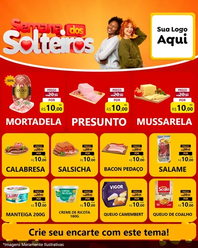 Modelo de Rede Social para Feed Instagram com o tema Semana dos Solteiros para Frios e Laticínios