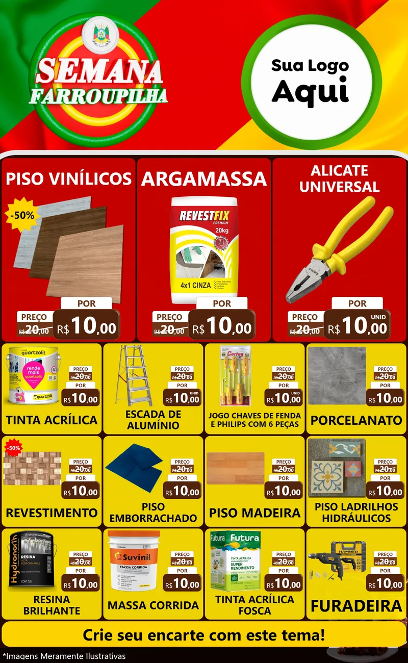 Modelo de Encarte para Encarte Grande com o tema Semana Farroupilha para Material para Construção