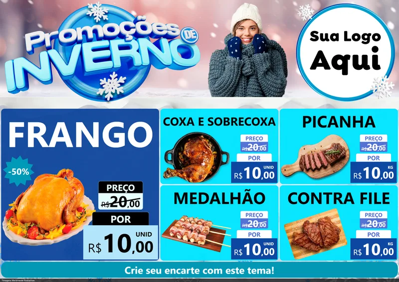 Modelo de Encarte para Encarte A4 Horizontal com o tema Promoções de Inverno para Assados