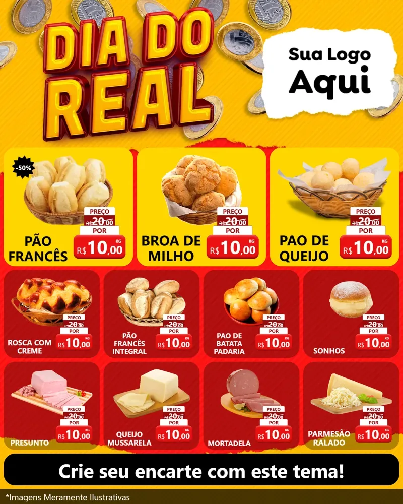 Modelo de Rede Social para Feed Instagram com o tema Dia Do Real para Padaria