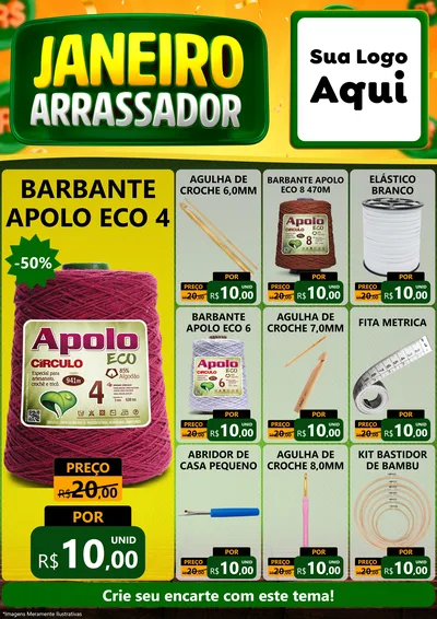 Modelo de Encarte para Encarte A4 Vertical com o tema Janeiro Arrasador para Armarinho e Aviamentos