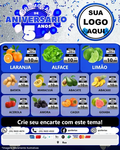 Modelo de Rede Social para Feed Instagram com o tema Promoção de Aniversário - 5 Anos para Hortifrúti