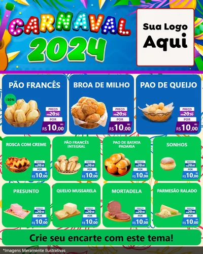 Modelo de Rede Social para Feed Instagram com o tema Carnaval 2027 para Padaria