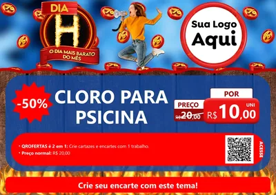 Modelo de Cartaz para Cartaz A4 Horizontal com o tema Dia H - O Dia Mais Barato Do Mês para Produtos para Piscina