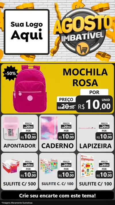 Modelo de Rede Social para Stories com o tema Agosto imbatível para Papelaria