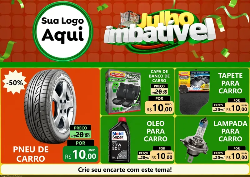 Modelo de Encarte para Encarte A4 Horizontal com o tema Julho Imbatível para Auto peças