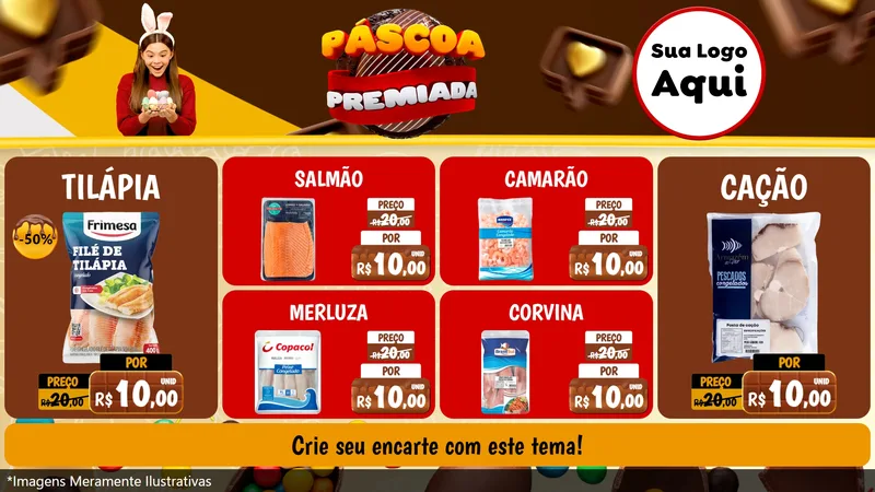 Modelo de TV para TV Horizontal com o tema Páscoa Premiada para Peixaria