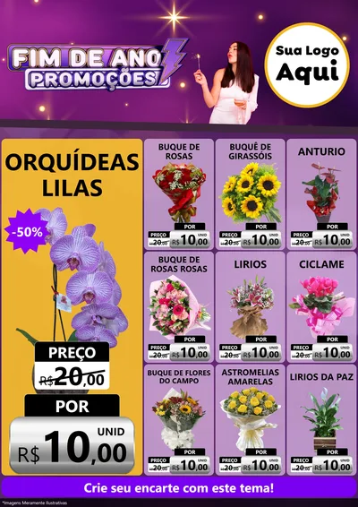 Modelo de Encarte para Encarte A4 Vertical com o tema Fim de Ano Promoções para Floricultura e jardim